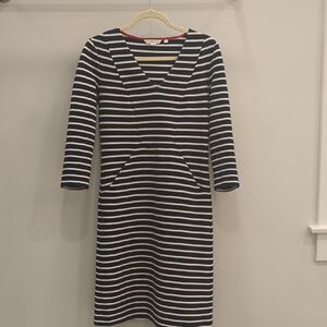 Boden Navy and Cream Striped Long Sleeve Dress